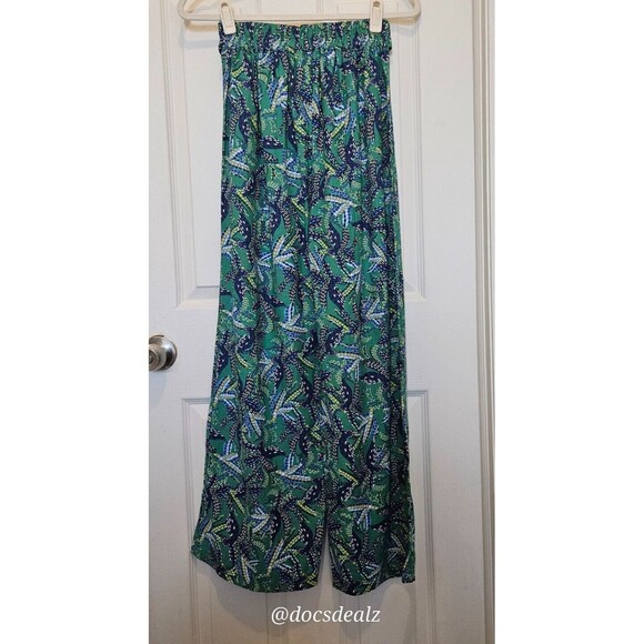Midnight Sky Belted Flare Pants Green and Navy Jungle Print Size M - Picture 2 of 5